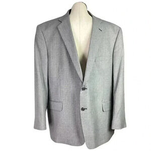 Stafford Men 50R Micro Plaid 2 Button Rayon Blend Blazer Jacket Blue Gray